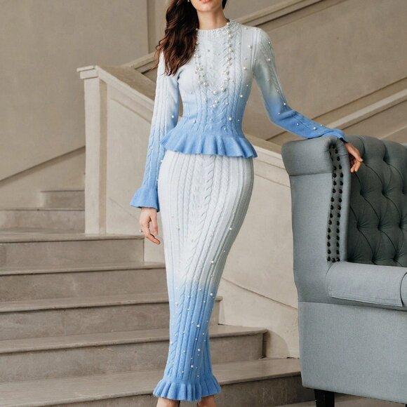 Baby Blue Chic Women's Sweater Skirt Set - Picture 7 of 8